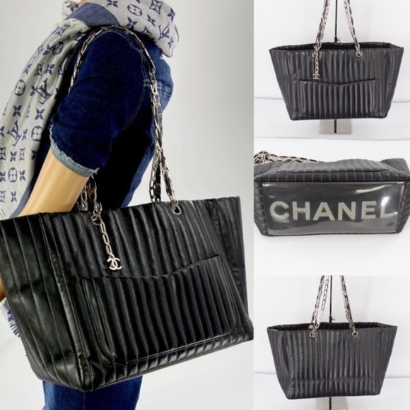 CHANEL Handbags - 💎✨HUGE✨💎CHANEL Black Lambskin Tote Bag